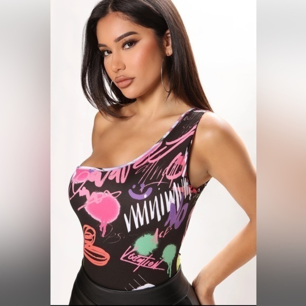 Brooklyn Baby Graffiti One Shoulder Bodysuit - Black/combo Size M REFFNB